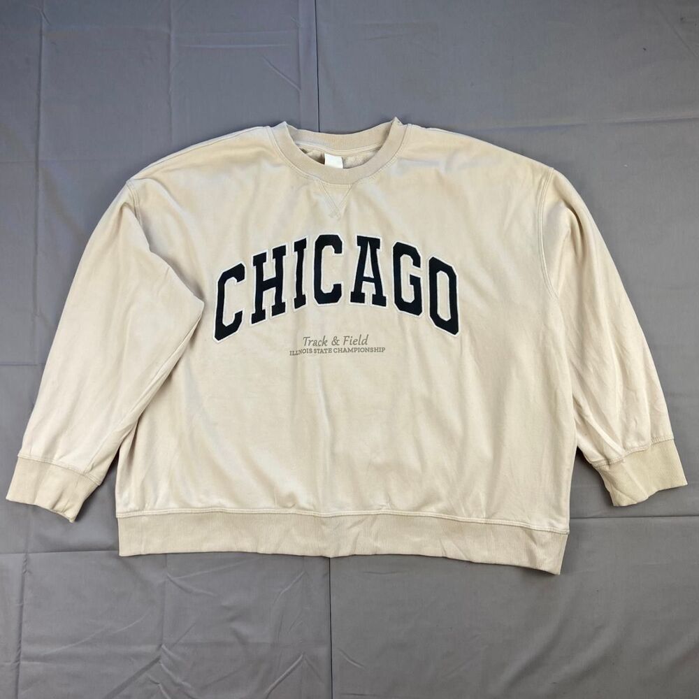 H&m Men's Xxl Cream Chicago Track & Field Crewneck Sweatshirt Pullover 60 Cotton